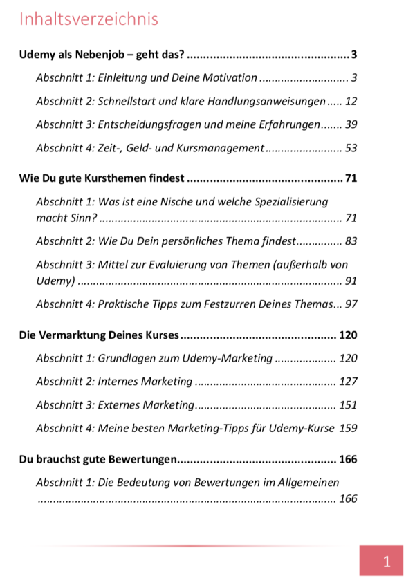 Inhaltsverzeichnis Udemy Code 1 Sebastian Glöckner
